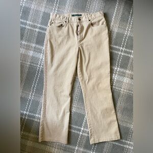 Lauren Ralph Lauren tan denim side stitch flared jeans 12
